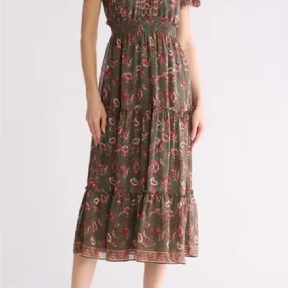 NWT Max Studio Olive Floral Midi Dress - Picture 7 of 7